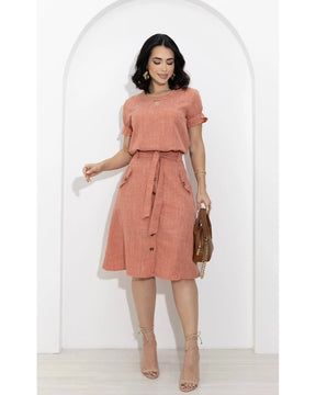 Conjunto Saia e Blusa Linho Decote Gota