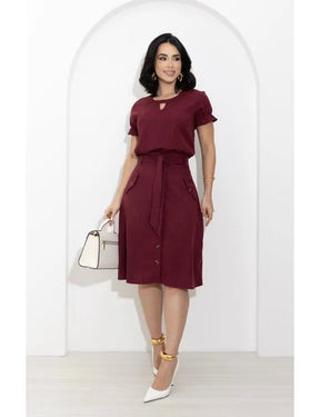 Conjunto Saia e Blusa Linho Decote Gota