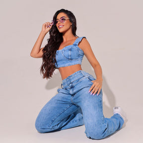 Calça Jeans Modeladora Wide Leg [Pague 1 Leve 2]