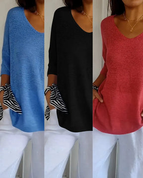 Kit 3 Blusinhas Luna® em Malha Leve - Decote V Elegante