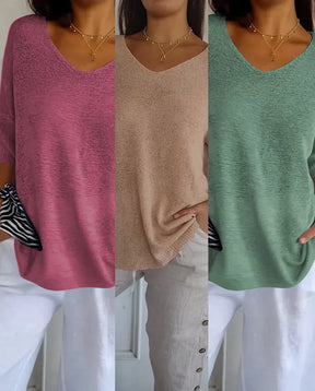 Kit 3 Blusinhas Luna® em Malha Leve - Decote V Elegante