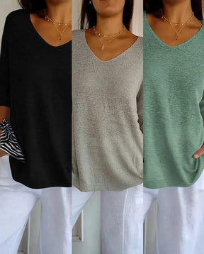 Kit 3 Blusinhas Luna® em Malha Leve - Decote V Elegante