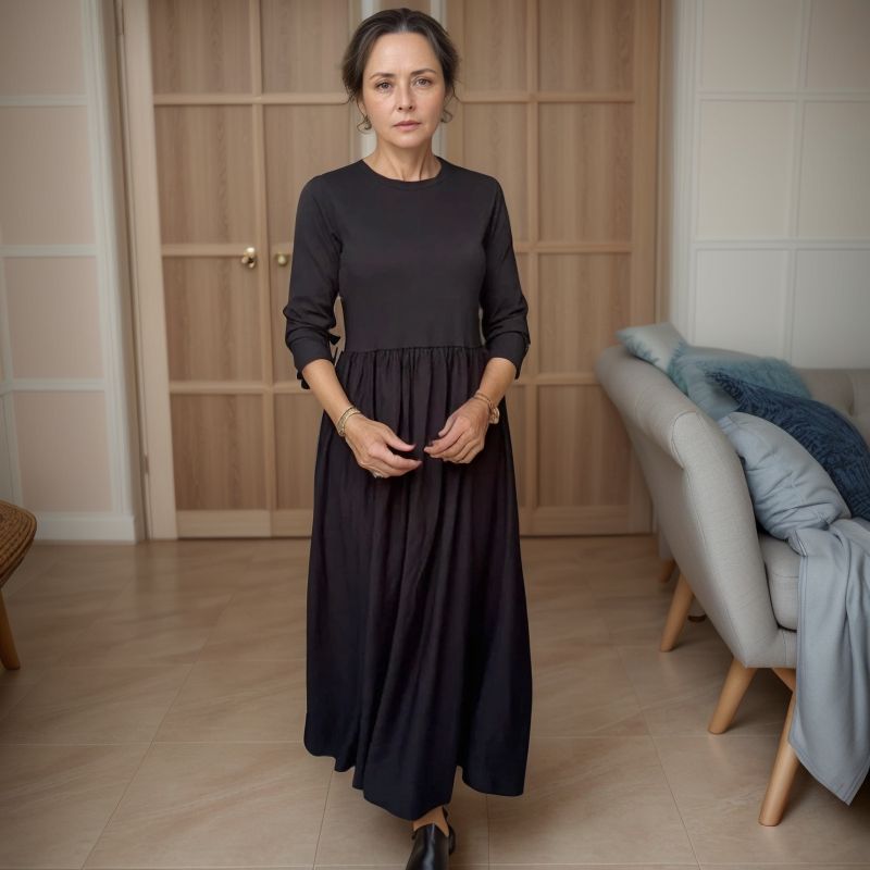 Vestido Mathilde™ em Algodão Leve com Saia Evasê Fluida / Sofisticação e Conforto para a Mulher Moderna!